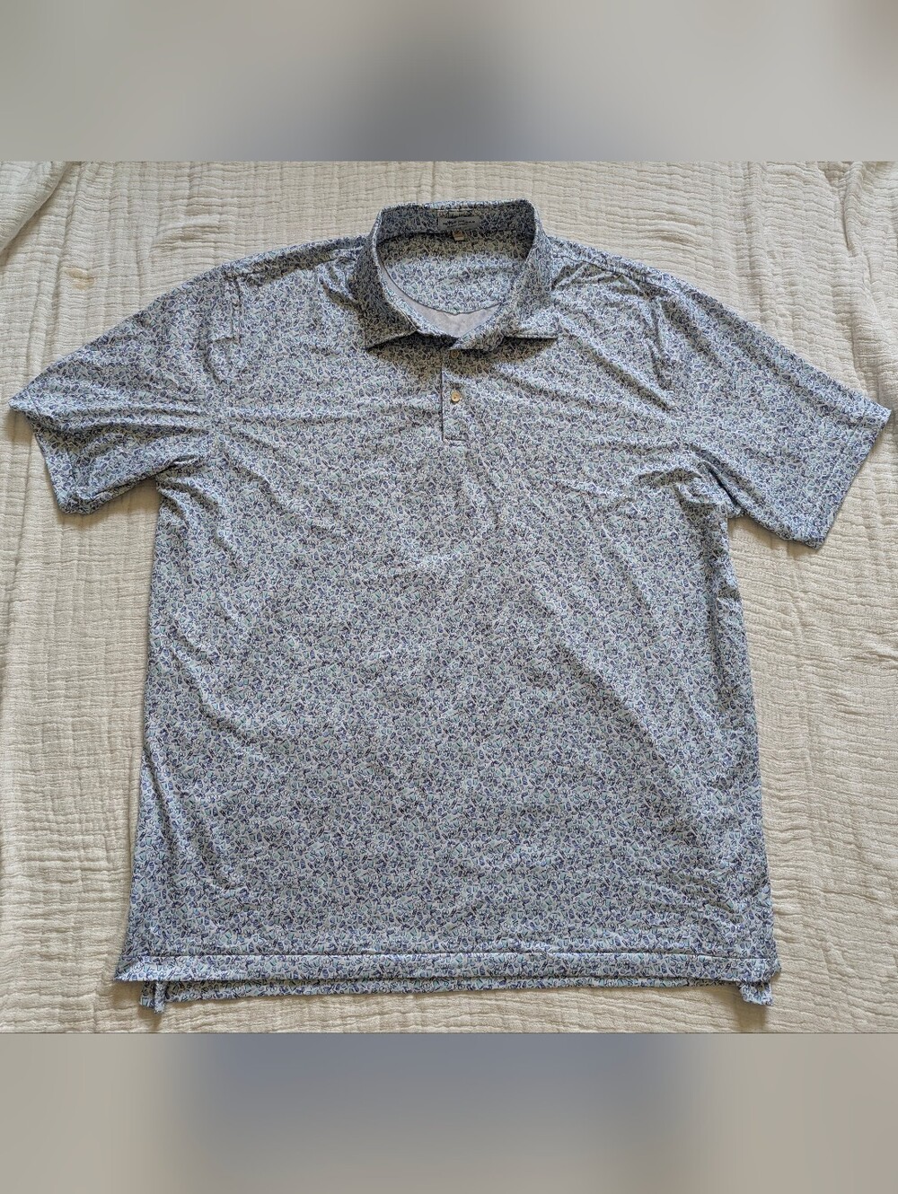 Men's Short Sleeve Polo Shirt White With Light Blue Pattern